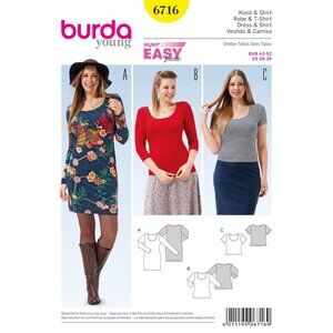 Burda Sewing Pattern 6716‎ Dress Shirt Misses Size 16-26